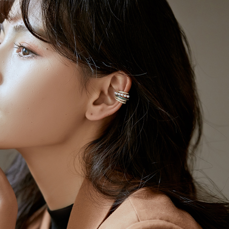 Clips para las orejas de perlas redondas retro, oro de 14 quilates sobre plata de ley (3 mm)