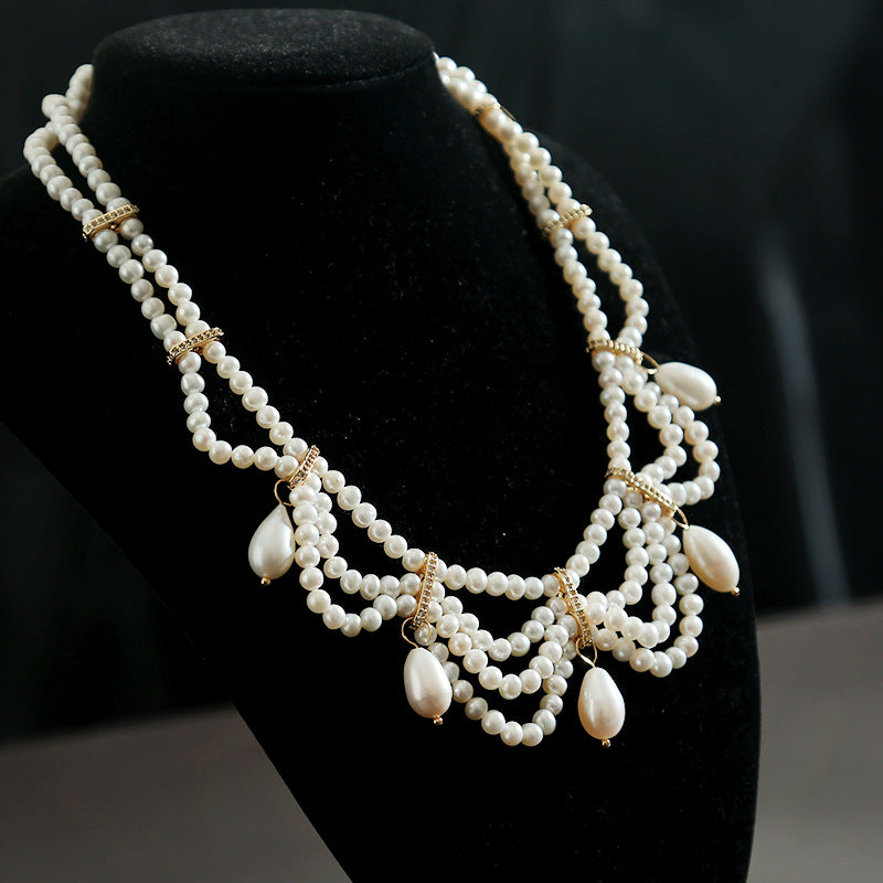 8-9 mm Cultured Freshwater Multi Strand Pearl Pendant Necklace Vintage Necklace