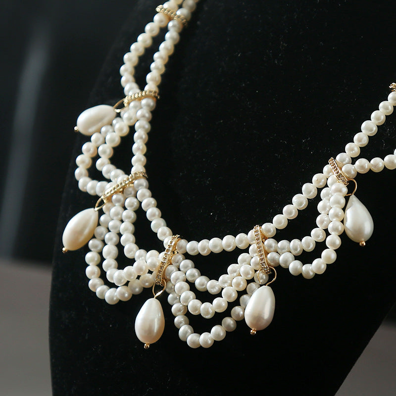 8-9 mm Cultured Freshwater Multi Strand Pearl Pendant Necklace Vintage Necklace