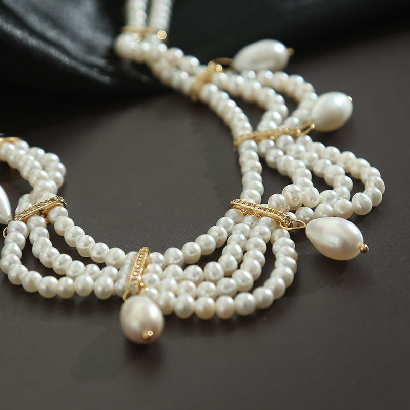 8-9 mm Cultured Freshwater Multi Strand Pearl Pendant Necklace Vintage Necklace