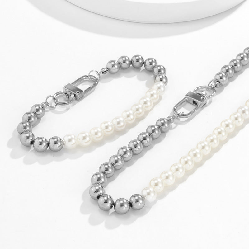 AAA Mens Pearl Necklace | Metal Real Pearl Necklace for Men in 18K Gold and White Gold Plated (10mm)