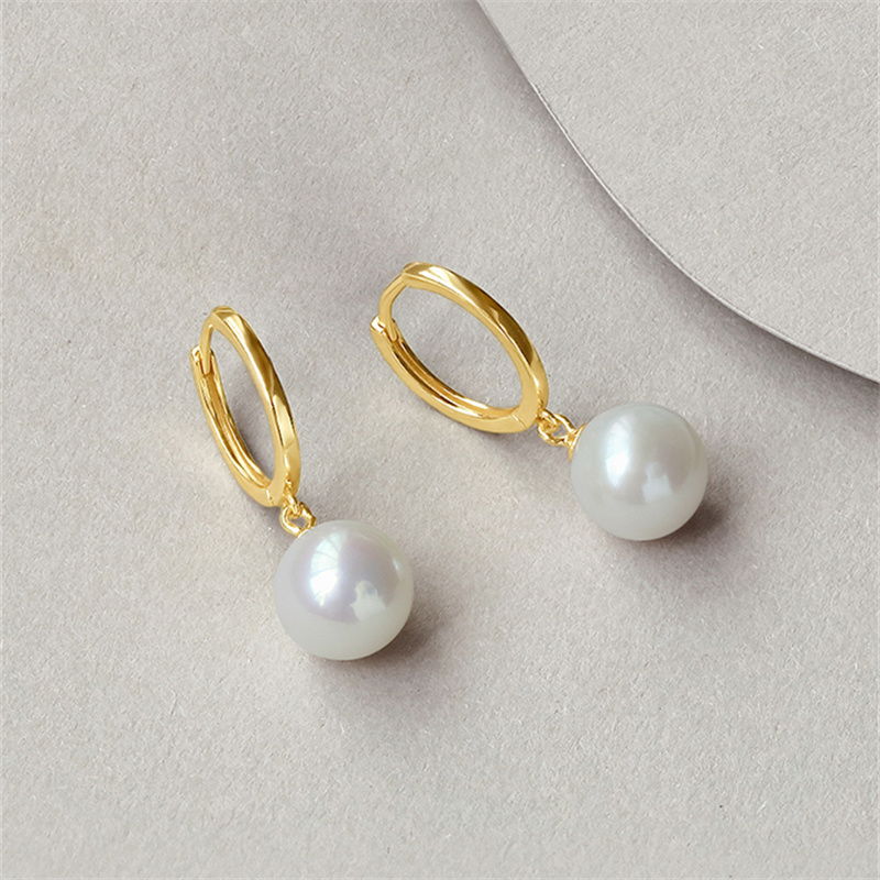 Boucles d'oreilles créoles en perles véritables AAAA plaquées or 24 carats | Boucles d'oreilles pendantes en perles d'eau douce | Boucles d'oreilles créoles en perles avec fermoir antiallergique (9-10 mm)