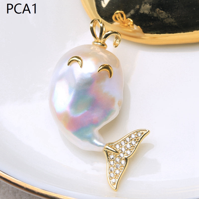 Collar con colgante de perlas barrocas grandes estilo animal en oro de 14 k sobre plata de ley (16-18 mm)