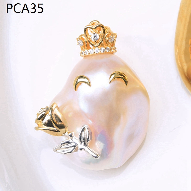 Lindo collar con colgante de perlas barrocas grandes para niños en oro de 14 k sobre plata de ley (16-18 mm)