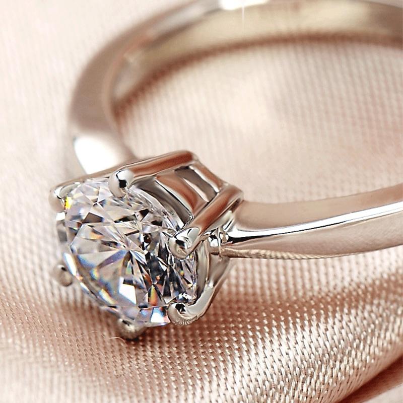 Solitaire Round Cut Moissanite Diamond Engagement Wedding Adjustable Size Ring In Sterling Silver.(0.5-2Ct)