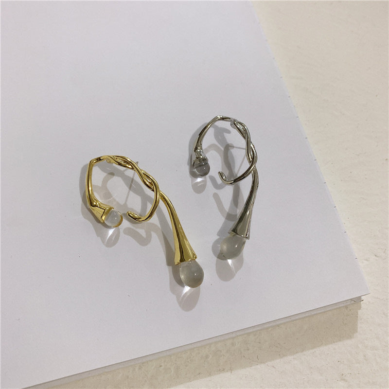 Pendientes De Forma Irregular En Forma De Lágrima Stud Oro Y Plata S925 Pin De Plata
