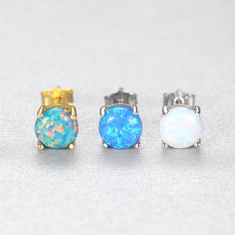 Top Quality Opal Stud Earrings White Blue Green Opal Stone Earring Studs with Gold And Silver Settings