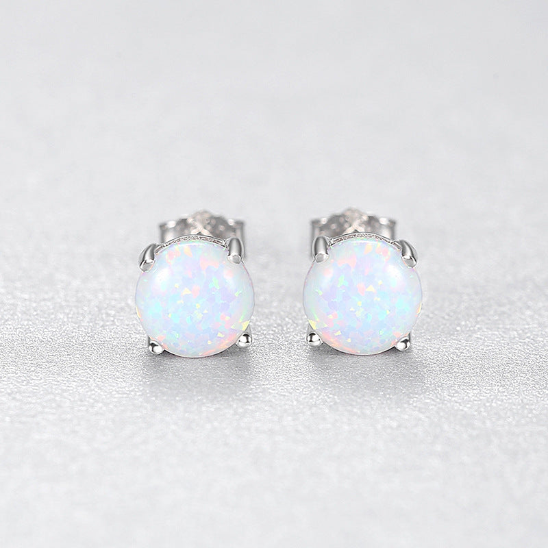 Top Quality Opal Stud Earrings White Blue Green Opal Stone Earring Studs with Gold And Silver Settings