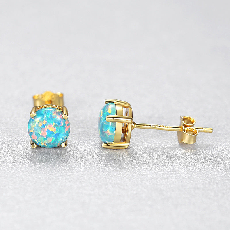 Top Quality Opal Stud Earrings White Blue Green Opal Stone Earring Studs with Gold And Silver Settings