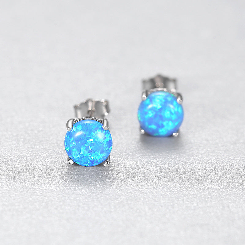 Top Quality Opal Stud Earrings White Blue Green Opal Stone Earring Studs with Gold And Silver Settings