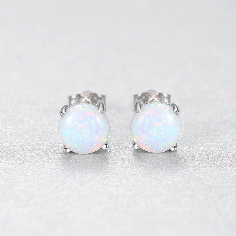 Top Quality Opal Stud Earrings White Blue Green Opal Stone Earring Studs with Gold And Silver Settings