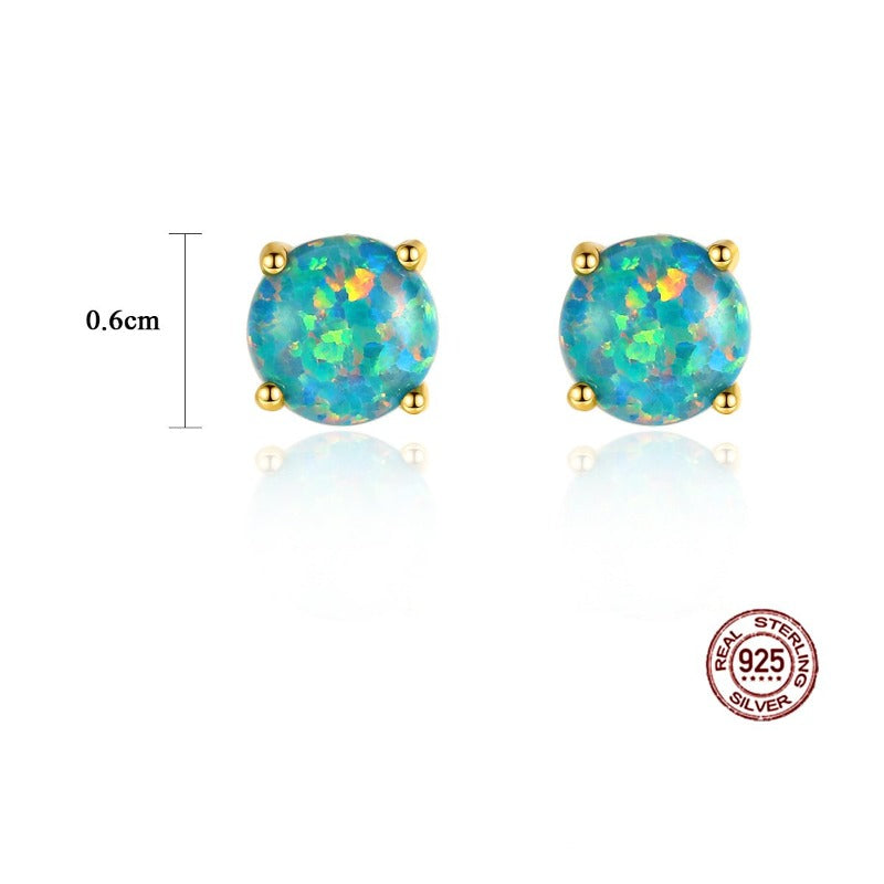 Top Quality Opal Stud Earrings White Blue Green Opal Stone Earring Studs with Gold And Silver Settings