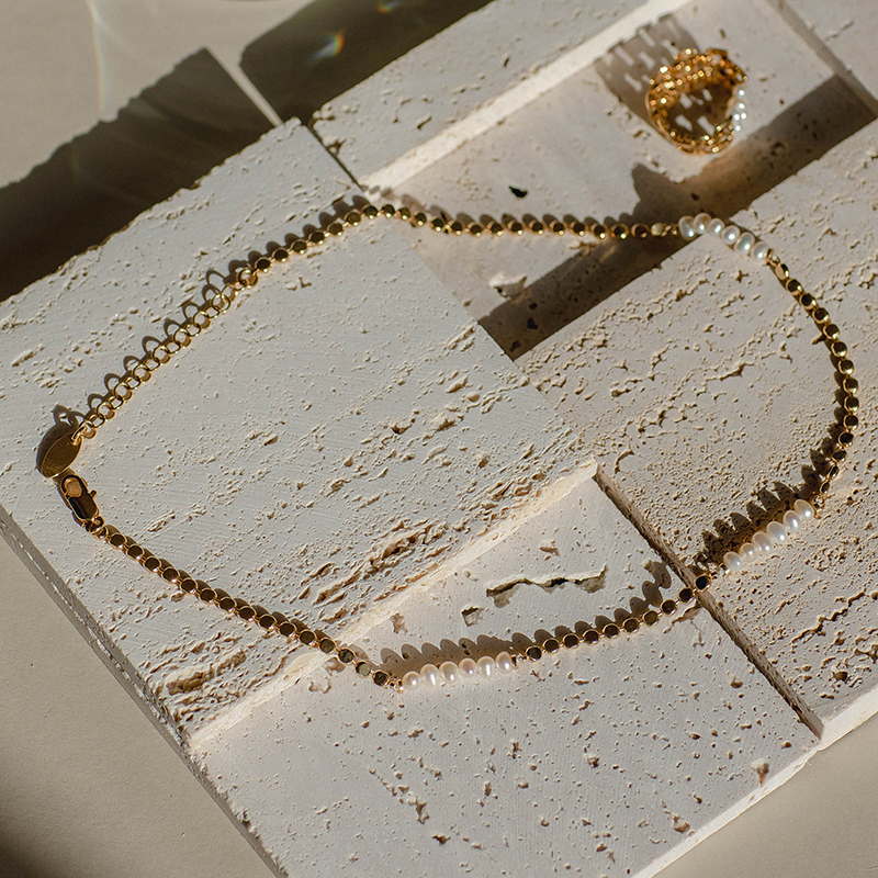 Pearl Gold Necklace | Pearl Choker | Real Pearl Necklace Choker in 14K Gold Plated