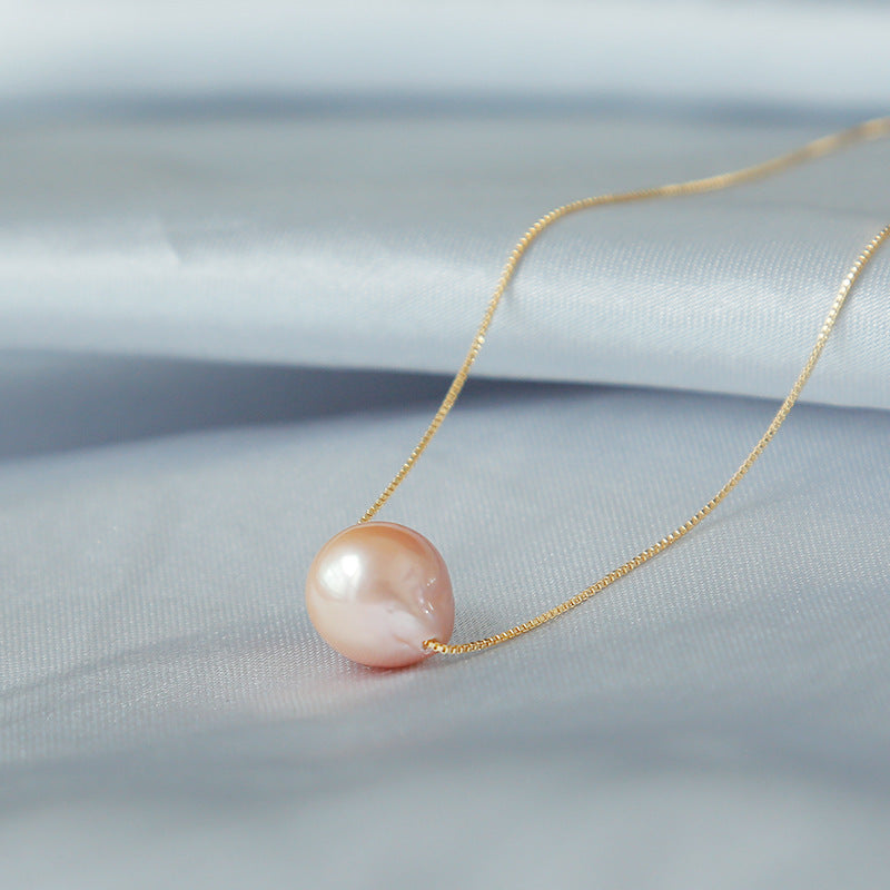 AAAA Cultured Big Baroque Pearl Pendant Necklace in 14K Gold Over Sterling Silver Chain (11-12mm)