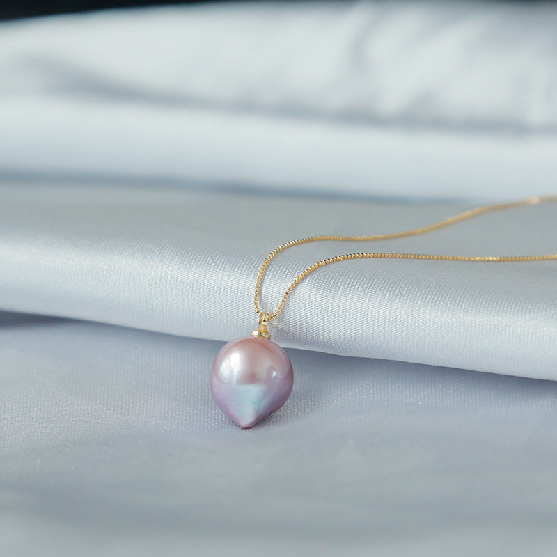 AAAA Cultured Big Baroque Pearl Pendant Necklace in 14K Gold Over Sterling Silver Chain (11-12mm)