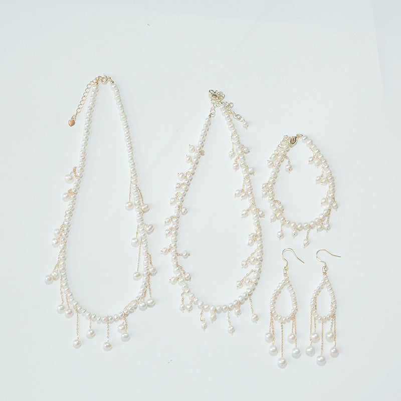 Vintage Style Freshwater Pearl Necklace Bracelet And Earrings Real Pearl Jewellery Set