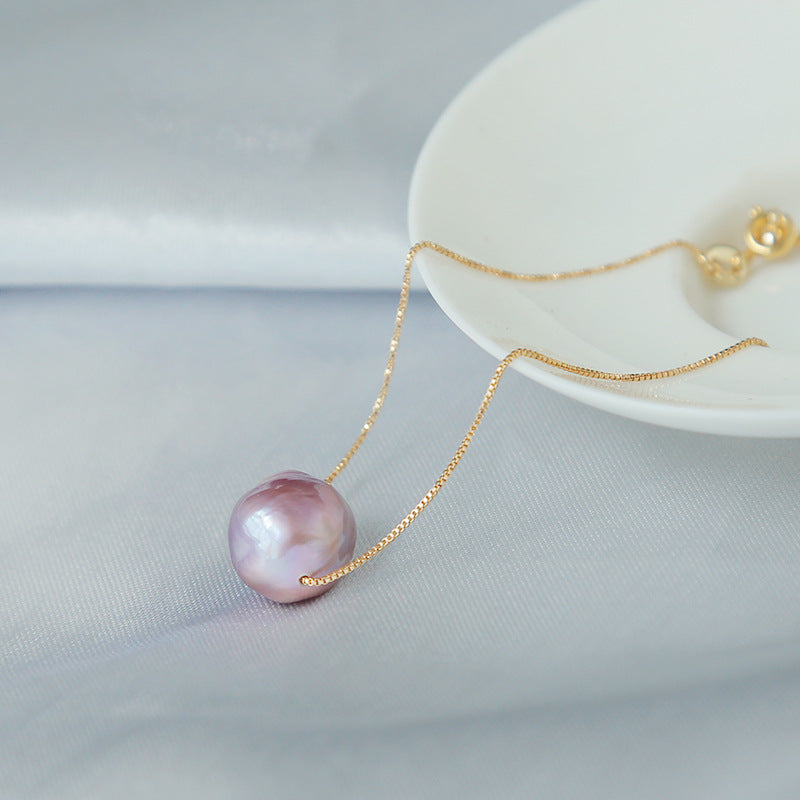 AAAA Cultured Big Baroque Pearl Pendant Necklace in 14K Gold Over Sterling Silver Chain (11-12mm)