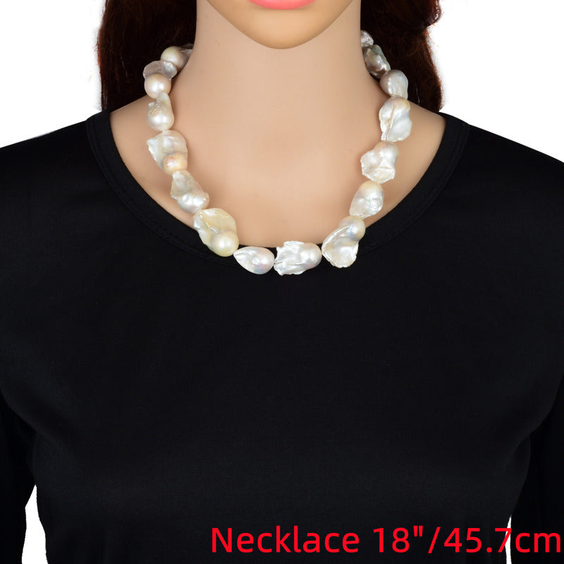 16mm Big Real Pearl Necklace AAAA Baroque Pearl Necklace | White Freshwater Irregular shaped Pearl Necklace