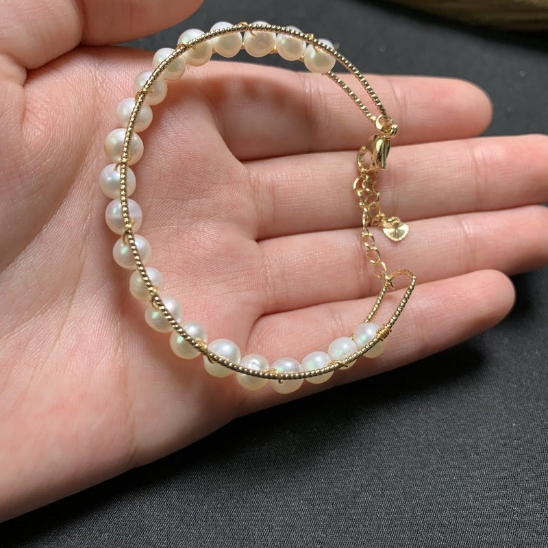 Cultured Freshwater Pearl Bangle Bracelet in 14k Gold Over Sterling Silver
