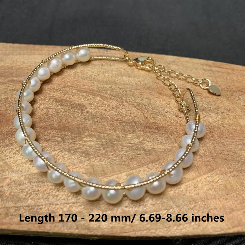 Cultured Freshwater Pearl Bangle Bracelet in 14k Gold Over Sterling Silver