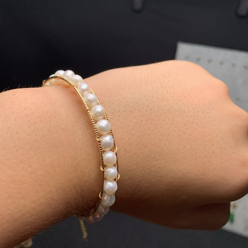 Cultured Freshwater Pearl Bangle Bracelet in 14k Gold Over Sterling Silver