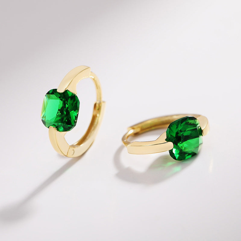 Boucles d'oreilles créoles en or 18 carats et cristal vert Petites boucles d'oreilles créoles en or avec épingle en argent