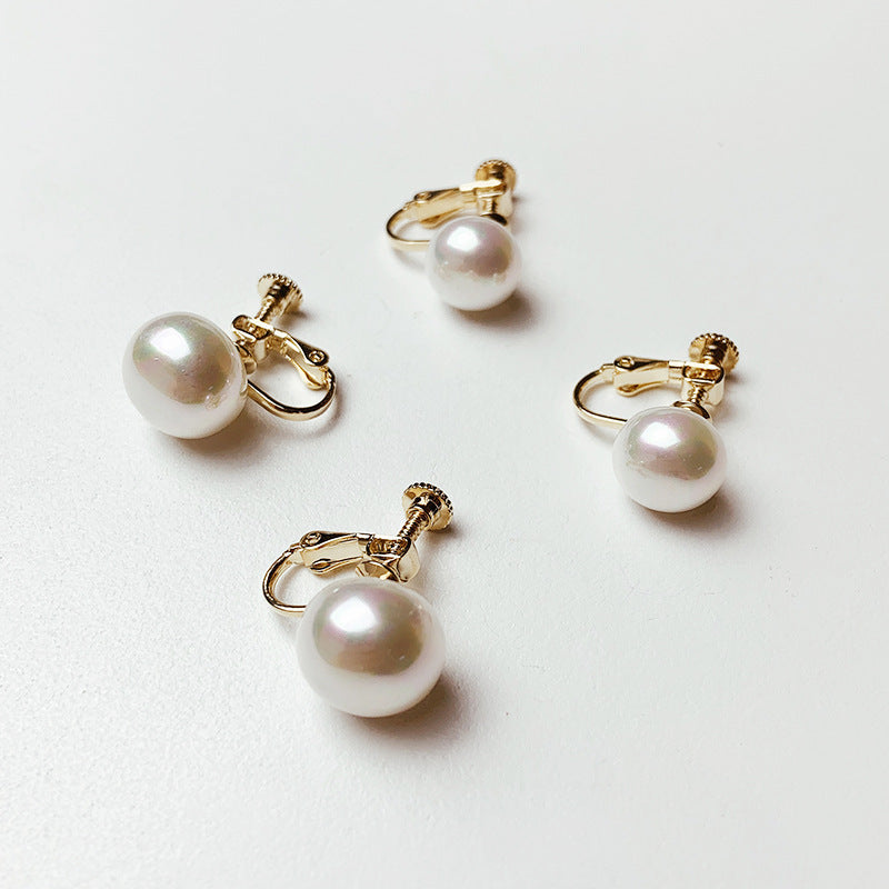 Elegante clip para aretes de perlas Clips de perlas blancas en oro de 14 quilates sobre plata de ley