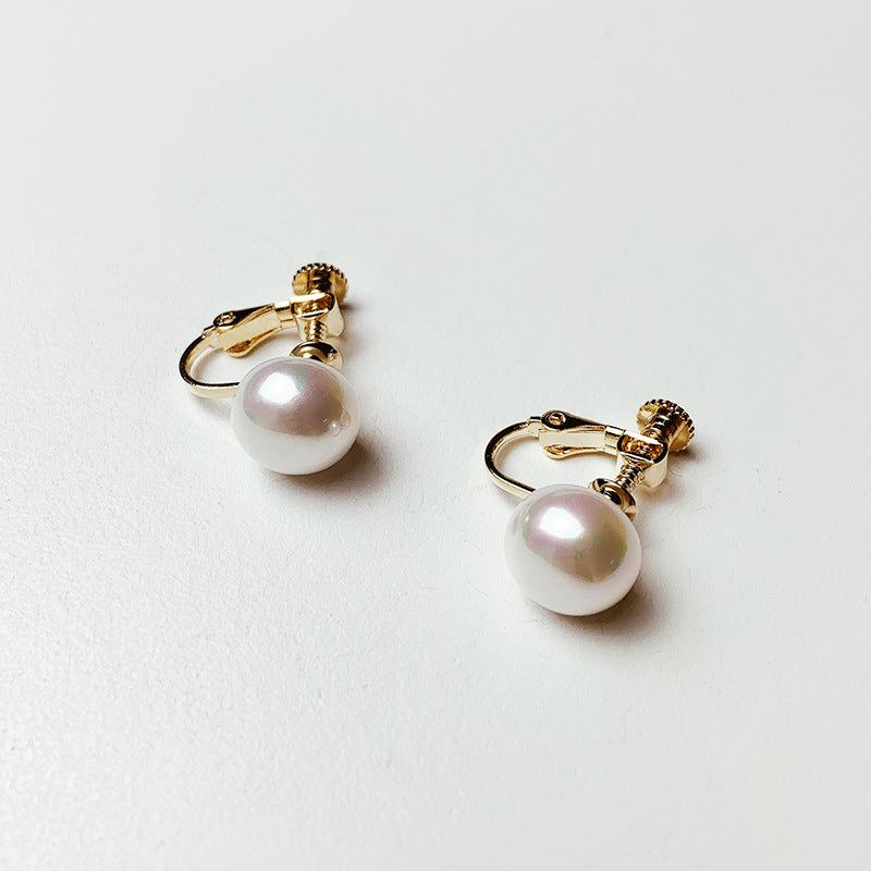 Elegante clip para aretes de perlas Clips de perlas blancas en oro de 14 quilates sobre plata de ley