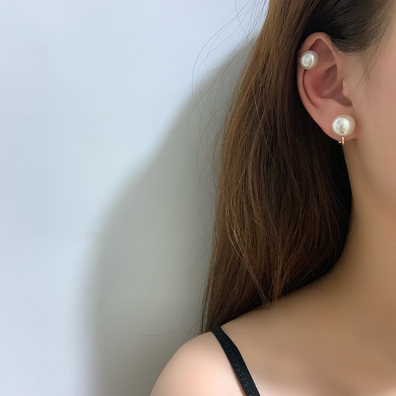 Elegante clip para aretes de perlas Clips de perlas blancas en oro de 14 quilates sobre plata de ley