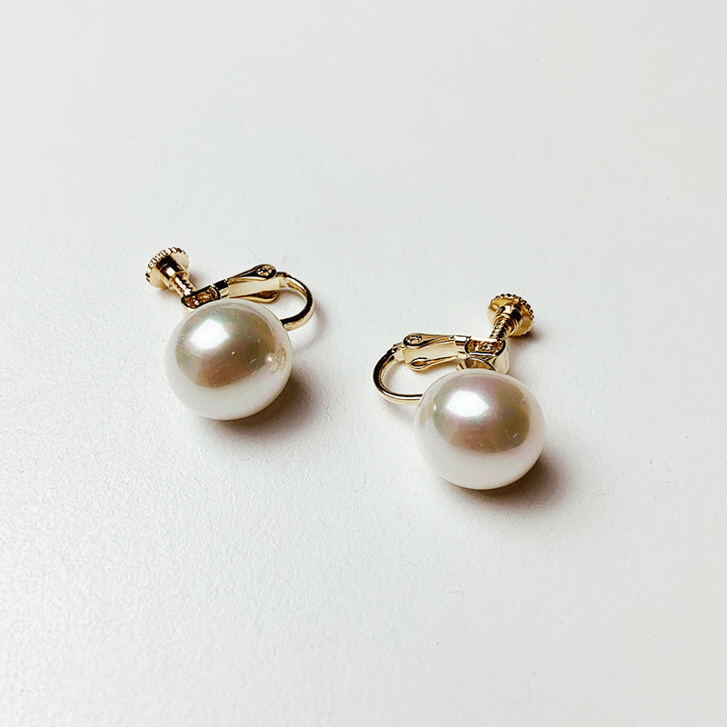 Elegante clip para aretes de perlas Clips de perlas blancas en oro de 14 quilates sobre plata de ley