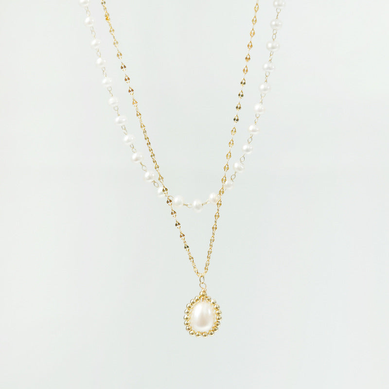 2 Strand Freshwater Pearl Pendant Necklace with 18K Gold Over Sterling Silver