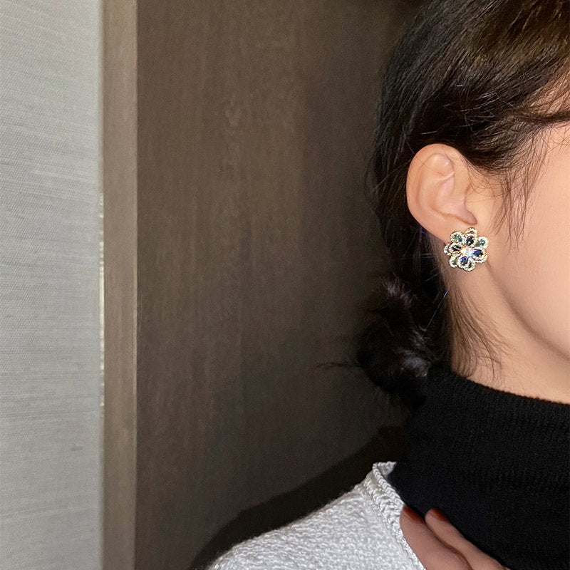 Flower Stud Earrings | Flower Gemstone Earrings | Crystal Flower Earrings with Sterling Silver Pins