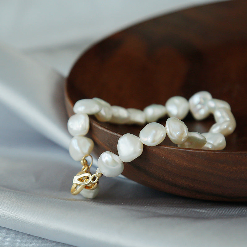 Real Cultured Big Baroque Pearl Necklace in 14k Gold Over Sterling Silver Coin Shape High Luster Baroque Pearl Necklace