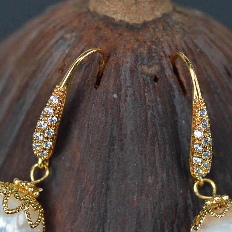 AAA Real Big Baroque Pearl Drop Earrings in 14K Gold Over Sterling Silver(12-13mm)