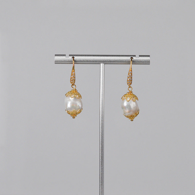 AAA Real Big Baroque Pearl Drop Earrings in 14K Gold Over Sterling Silver(12-13mm)