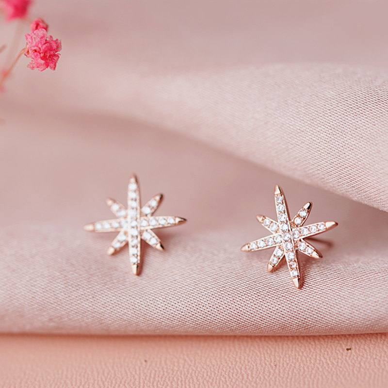 Pendientes de estrella | Pendientes de diamantes para mujer con alfileres de plata de ley