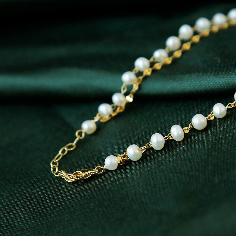 2 Strand Freshwater Pearl Pendant Necklace with 18K Gold Over Sterling Silver