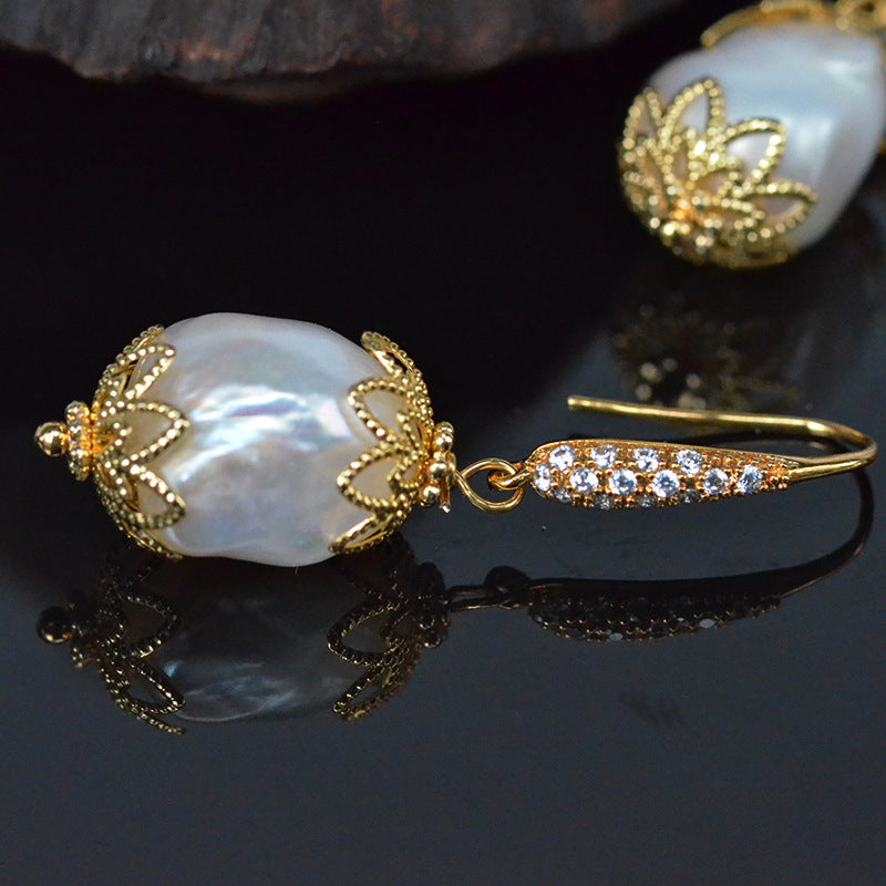 AAA Real Big Baroque Pearl Drop Earrings in 14K Gold Over Sterling Silver(12-13mm)