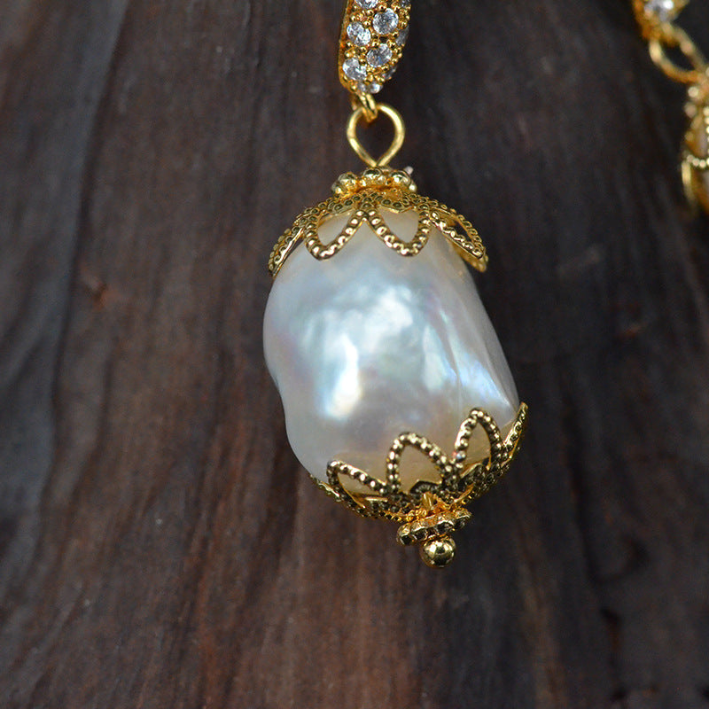 AAA Real Big Baroque Pearl Drop Earrings in 14K Gold Over Sterling Silver(12-13mm)