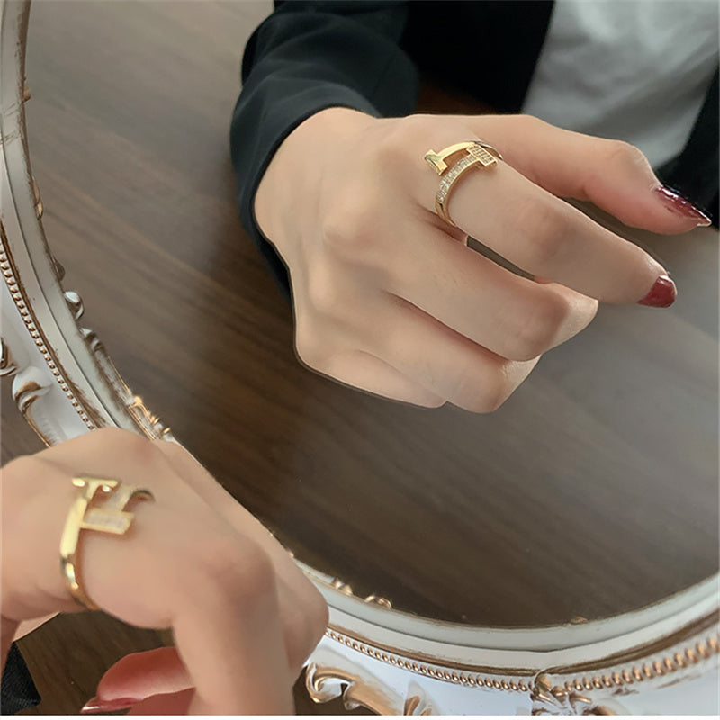 T Shape Adjustable Rings | Open Diamond Ring | Gold Diamond Ring in 14K Gold Plated