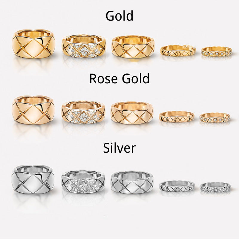 Wide Band Rings | Sterling Silver Ring with X Pattern | Wide Band Diamond Gold Ring for Women and Men