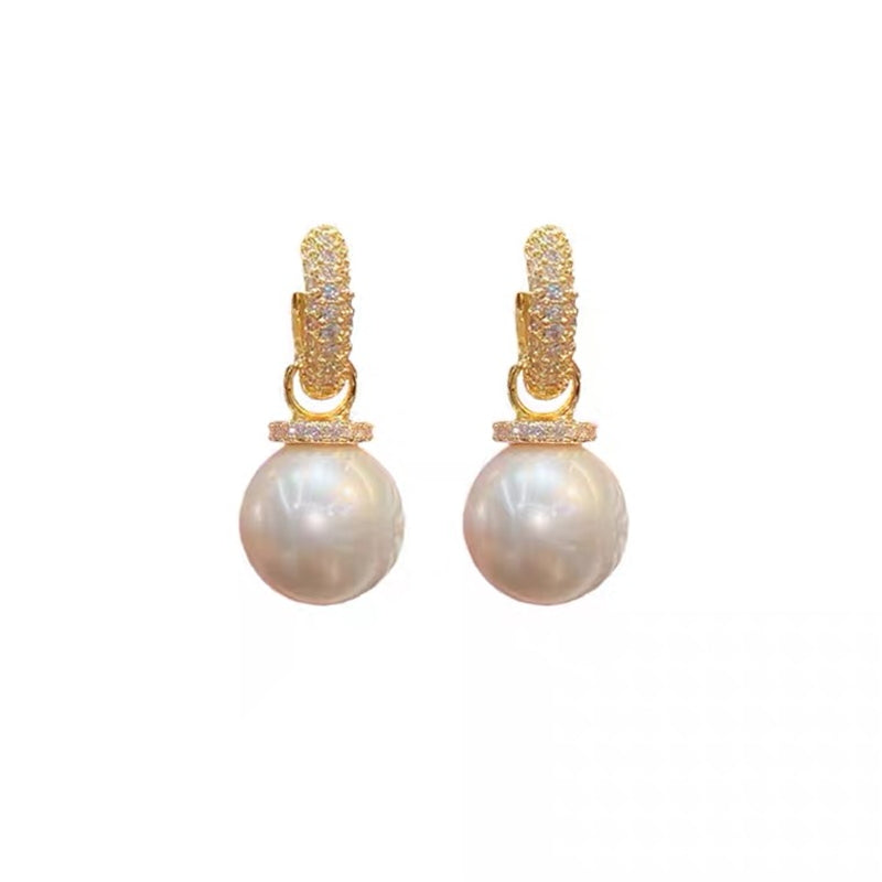2 in 1 Pearl Drop Earrings | Diamond Huggie Earrings | Pearl Diamond Earrings