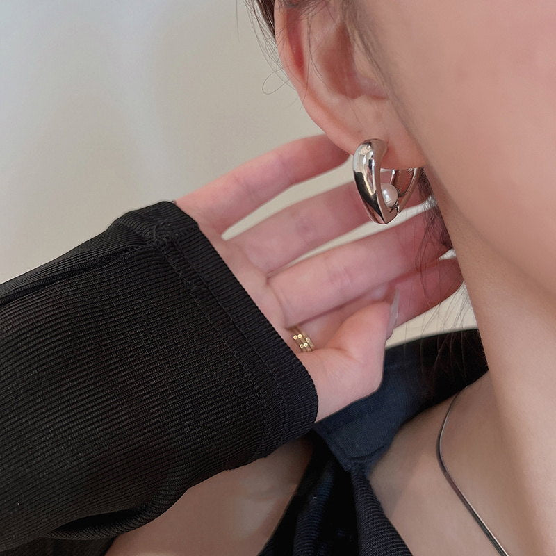 Boucles d'oreilles créoles en forme de cœur | Boucles d'oreilles pendantes en perles | Boucles d'oreilles créoles épaisses en or et argent