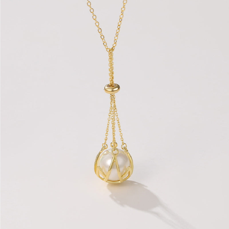 Pendentif cage à perles | Collier pendentif perle | Pendentif perle en argent sterling (12 mm)