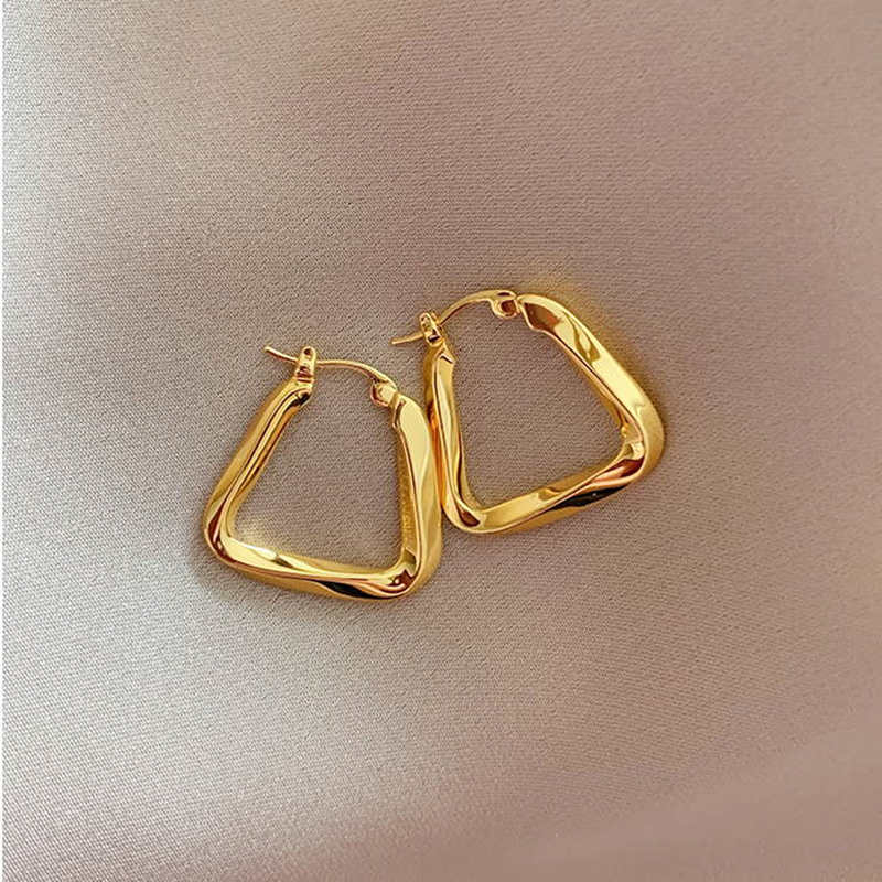 Pendientes de aro cuadrados retorcidos | Pendientes de aro gruesos en oro y plata