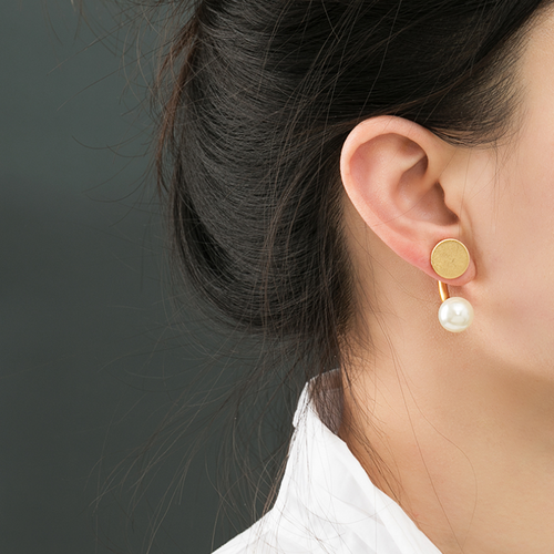 Elegant White Round Pearl Earring Jackets with Gold Studs and Silver Pin