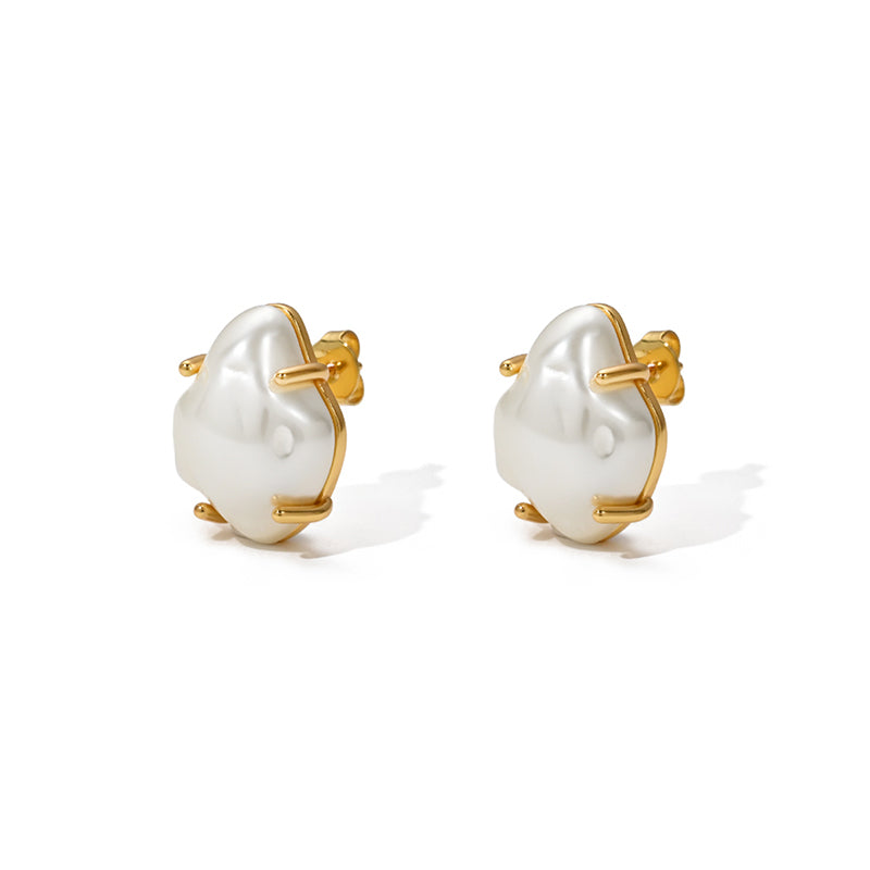 Baroque Pearl Earrings | Natural Resin Baroque Pearl Studs in 18K Gold Plated
