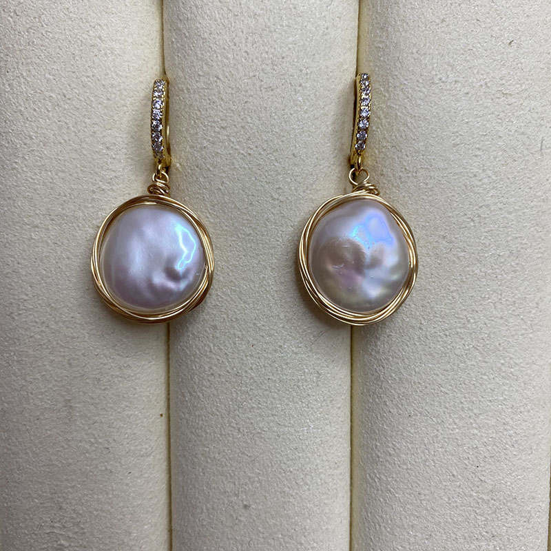 Large Baroque Pearl Drop Earrings | Natural Purple Pearl Drop Earrings |  Baroque Pearl Earrings with 14K Gold Plated (12 mm)