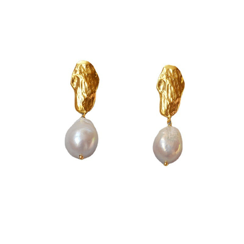 Gold Baroque Pearl Earrings | Real Baroque Pearl Drop Earrings with Sterling Silver Pins