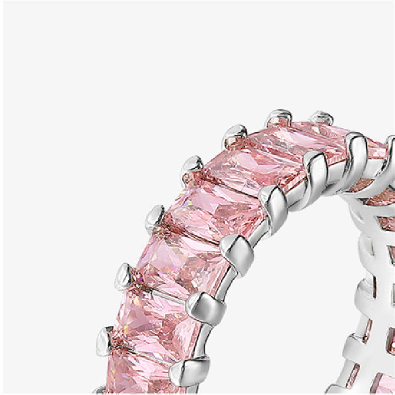 Pink Heart Ring | Pink Eternity Band | Pink Ring for Women in 18K White Gold Plated